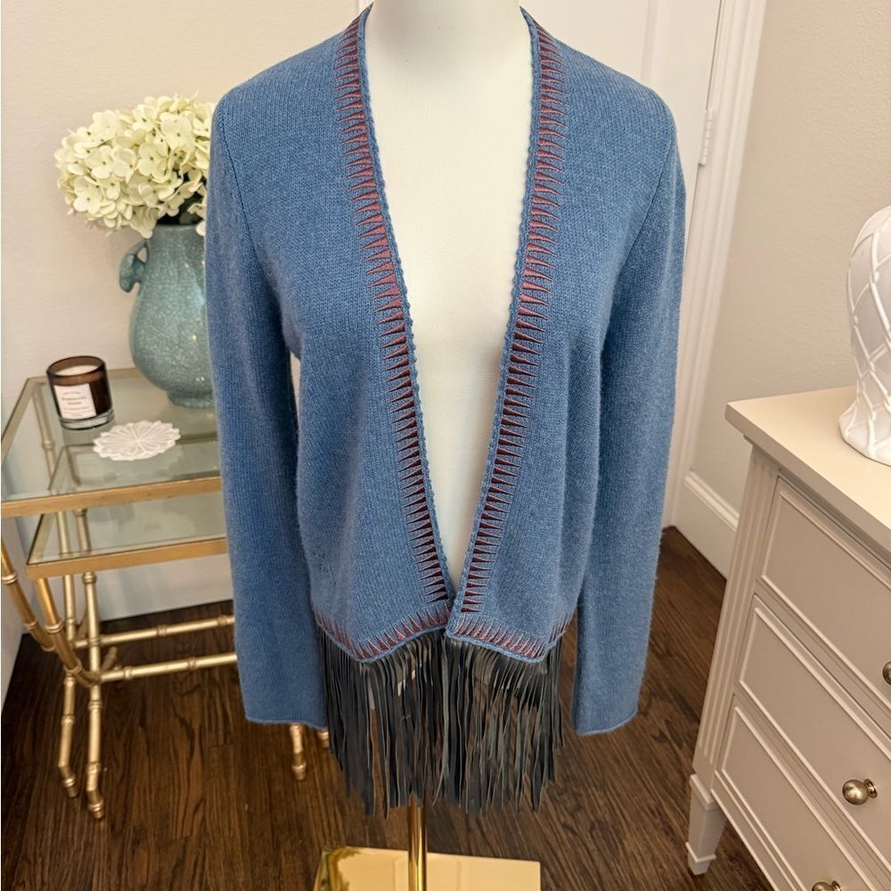 Zadig & Voltaire Marla Cashmere/ Leather
Fringe Cardigan Boho Rock - Picture 4 of 10